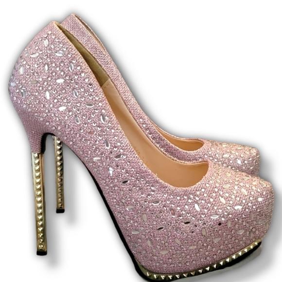 Bigtree Shoes - BigTree Pink Rhinestone Platform Heels